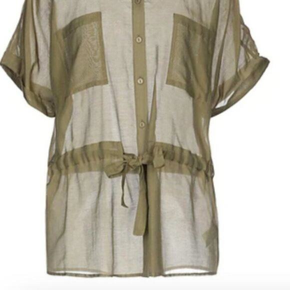 Olive Button Down Shirt for Women - Picture 3 of 6
